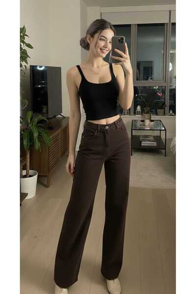 Lighter Jeans Pantaloni de damă Tina, maro închis, din Lycra, cu picior larg,...