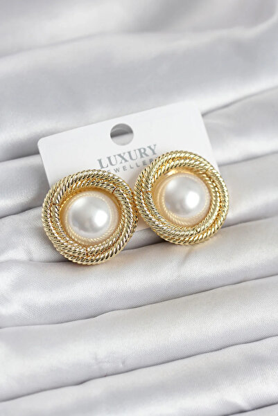 ALKASAZ Brass Gold Color Spiral Model Pearl Women's Earrings