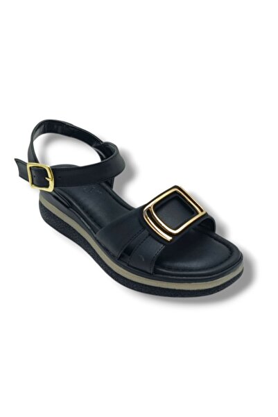 Fancy 2421-26 Skin Gold Buckle Wedge Sole Anatomical Women's Sandals