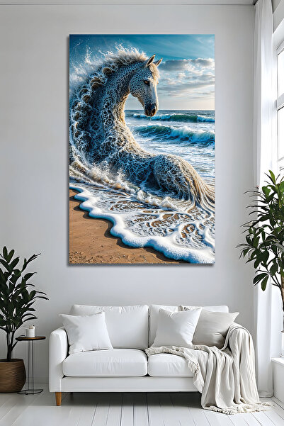 Parıltı Yayınları Modern Deniz At Figürlü Sürrealist Manzara Dekoratif Cam Tablo