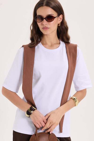 Tudors Women's Oversize Wide Cut 100% Cotton Shoulder Tie Short Sleeve Crew N...