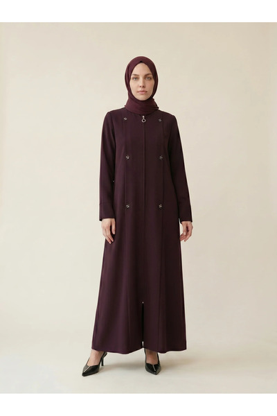 Beyza Pile Detailed Double Cuffed Zippered Coat with Pockets, Crew Neck, 4 Se...