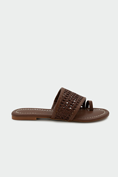 LAMİNTA Keid Knitted Detailed Flip-Flops for Women in Bitter Brown Flat Slippers