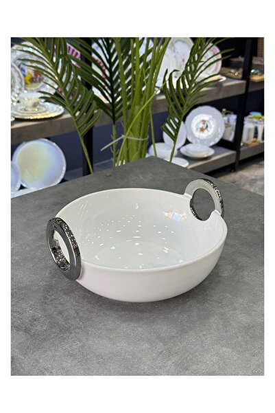 Doğudeko Bonaway Luxury Round Deep Silver Serving Presentation Tray