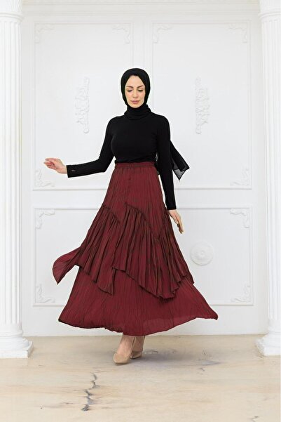 QUAWEAR Elastic Waist, Ruffle Detailed, Lined Premium Skirt