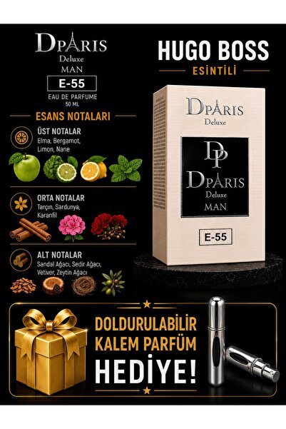 E-55 KALICI KOKU-BOSSESANS-50ML-EDP ERKEK PARFÜM-DOLDURULABİLİR KALEM PARFÜM HEDİYELİ