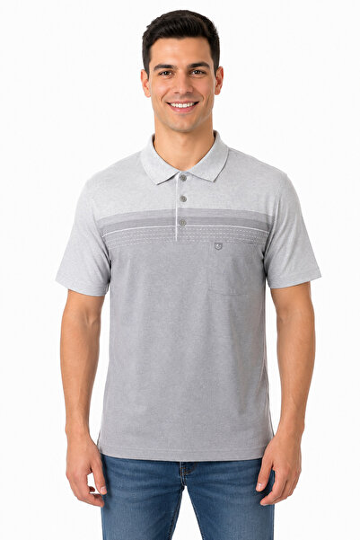 bihan store Striped Polo Collar Men's T-Shirt – Short Sleeve with Pockets P-0...