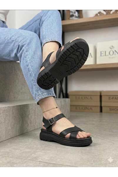Nexs Women's Black Ankle Buckle Cross Strap Sandals