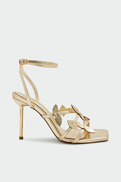 LAMİNTA Livora Leaf Detailed Women's Gold Heeled Shoes