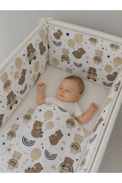 Jaju Baby 60*120 Müslin Kumaş 4 Kenar Beşik Koruma – Ayıcık Desenli Yumuşak B...
