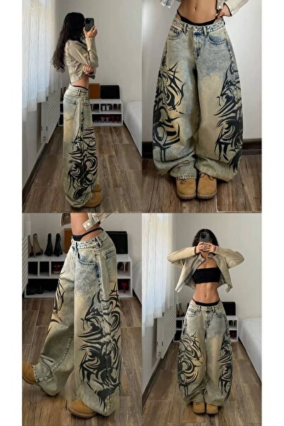 Toum Gothic Print Printed Harajuku Y2K Baggy Jean Pants