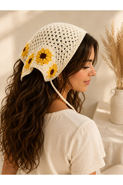 Genaric Bohemian Knitted Sunflower Figured Cotton Bandana Scarf