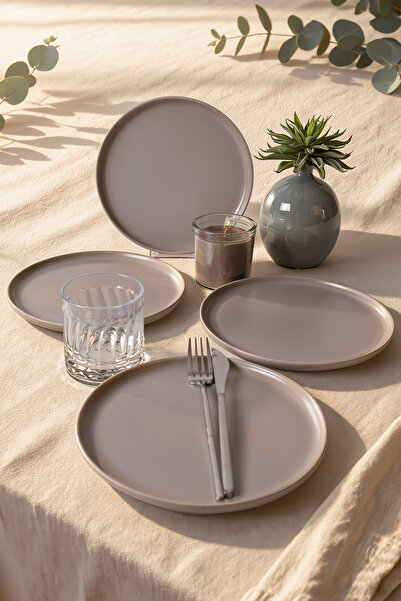 Keramika Matte Gray Nordic Pasta Plate 22 cm 4 Pieces 995