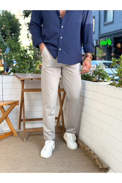 manch collection Lycra Italian Cut Trousers Beige