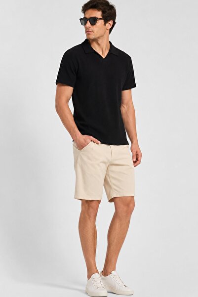 Hawaii Beach Ecru Lycra Stretch Fabric Classic Men's Linen Shorts with Elasti...