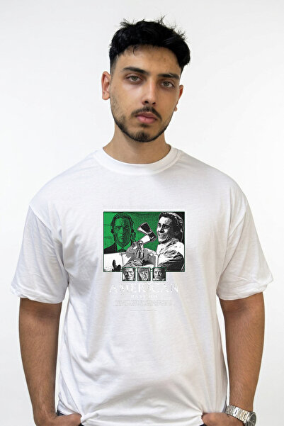 Anetos American Psycho Design Printed Oversize White T-Shirt