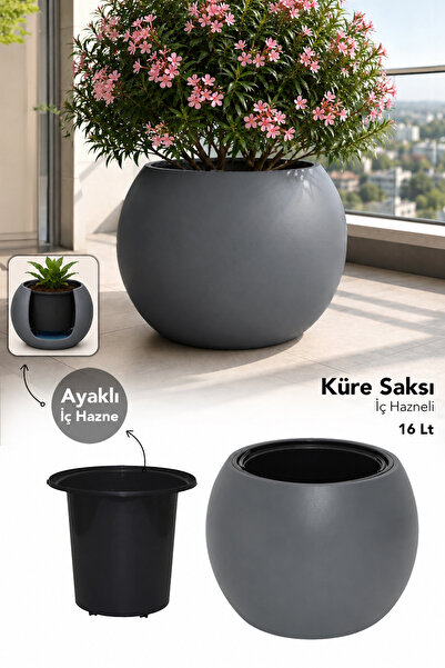 Meleni Home Büyük Küre Model Bitki Saksısı - Modern İç Hazneli Çiçek Balkon S...