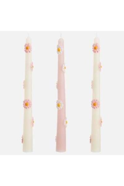SHOPIENS Set de lumânări tip sfeșnic decorate cu margarete 23 cm - 3 bucăți