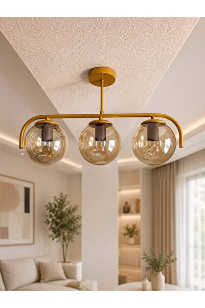 Ömür Avize GÖNÜL eskitme gold kasa 3lü avize