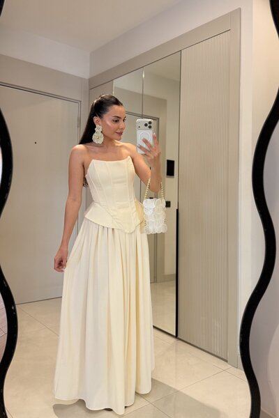 Gizem Ecemiş Venice Krem Astarlı Maxi Etek