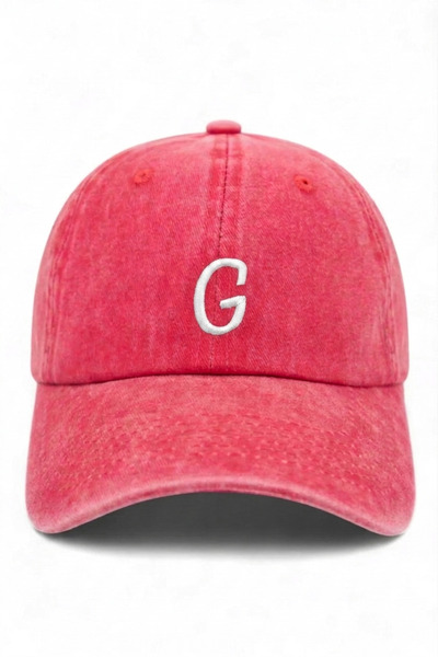 ŞapkaMania Red Embroidered Washable Vintage Unisex Hat with Letter g