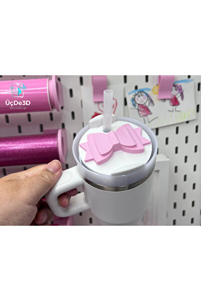 ÜçDe3D Quencher Termos Kapak Süsü - 3D Kurdele Fiyonk Tasarımlı Dekoratif Aks...