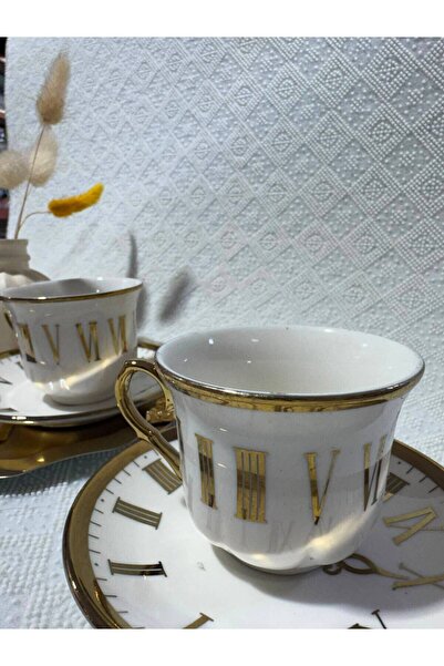 Elifim AVM ⏰   Roman Numeral Porcelain Coffee Cup Set – for 6 People