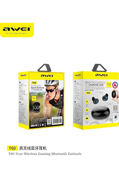 AWEI T60 Ενδοωτικά Ακουστικά Bluetooth Handsfree με Θήκη Φόρτισης Μαύρα