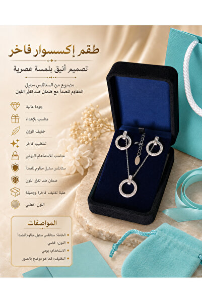 Rexon Elegant Silver Stainless Steel Jewelry Set - Necklace & Earring Set - T...