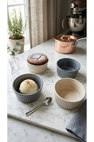 GULHANILE Porselen Moderna 4-Piece Soufflé Bowl Cinnamon Blue
