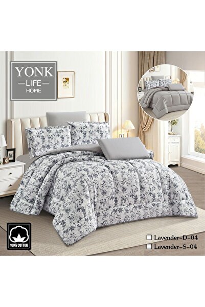 YONK Lavender Napren 100% Cotton Double-Sided 6-Piece Comforter - Natural Sof...