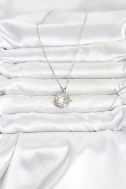 YİĞİTKARANAKSESUAR 316L Stainless Steel Zircon Stone Moon Star Model Necklace