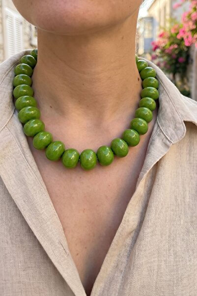 bacc Oil Green Large Stone Modern Style Ethnic Necklace