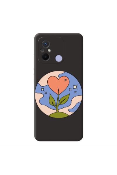 Other Xiaomi Redmi 12C Hearted Flower Black Colored Silicone TPU Θήκη