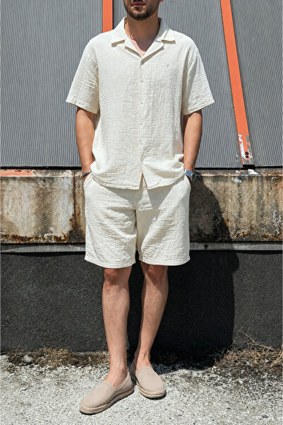 inpool Male, Apash Collar, Summer, 100% Cotton, Muslin Weaving, Top-Down Suit...