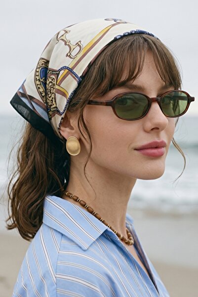 InStyle Мек шал-бандана с мотивиран десен в жълто-тъмносиньо 50x50