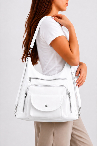MILANOFOX White Flap Pocket 6-Compartment Backpack and Shoulder Bag – Lined M...
