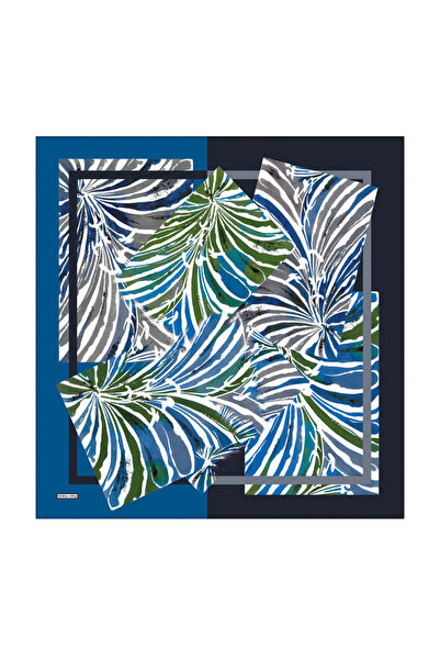 Bursa İpek Blue Tropical Pattern Twill Silk Scarf