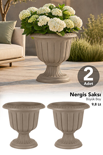 Meleni Home 2'li Ayaklı Büyük Dekoratif Saksı - Deliksiz Salon Bahçe Plastik ...