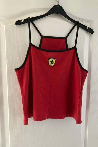 Köstebek Red Ferrari F1 Black Strap Crop Top
