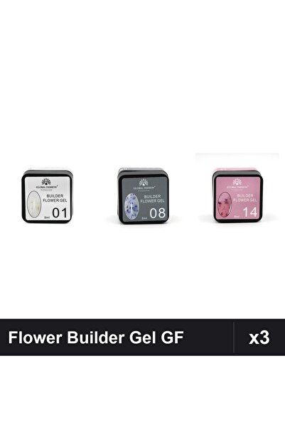 global fashion Set 3 Flower Builder Gel 8ml Nr.01 Nr.08 Nr.14 Constructie Ung...