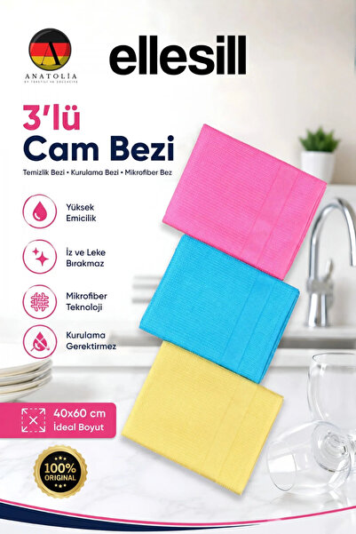 Ellesill Imported 3-Pack Glass Cloth, Cleaning Cloth, Drying Cloth, Microfibe...