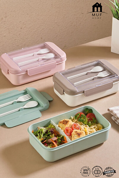 MUF HOME 3-Compartment Lunch Box with Fork and Spoon for School, Sports, Camp...