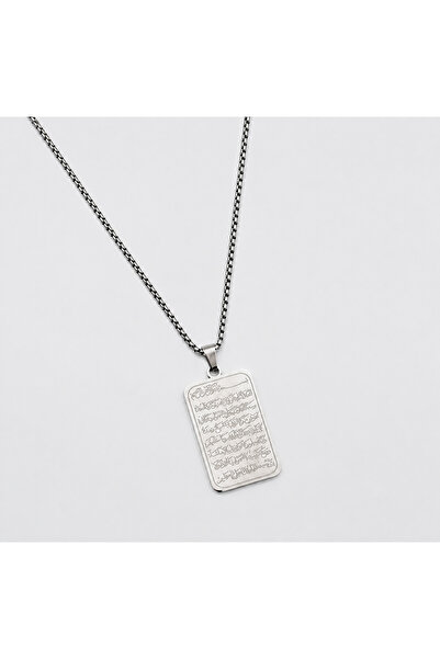 HAKİ STORE Paslanmaz Çelik Ayetel Kürsi Yazılı Kolye Unisex Dikdörtgen Plaka ...