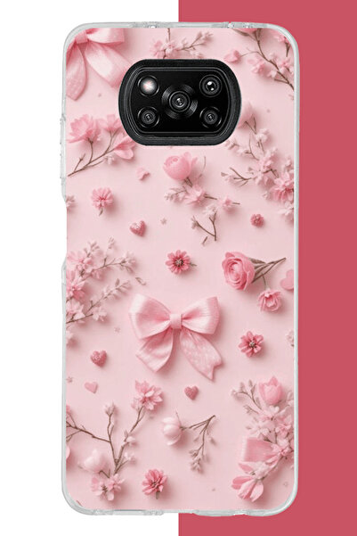 Aksesuarist Poco X3-X3 PRO-NFC Uyumlu pembe fiyonk gül.jpeg UV Baskılı Siliko...