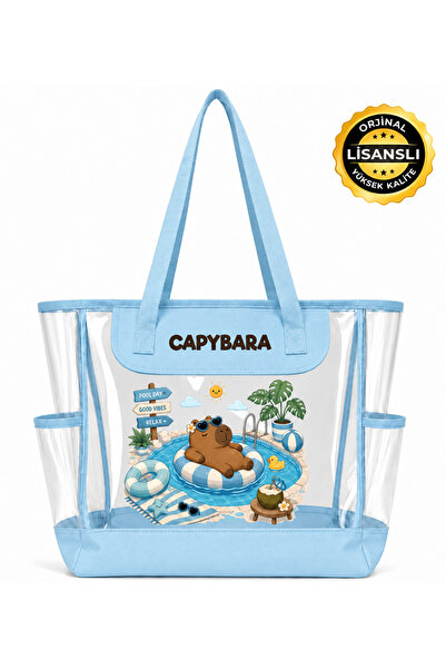 capybara Lisanslı Figürlü Plaj Çantası – Şeffaf yüzeyli, Geniş Hacimli, Yazın...