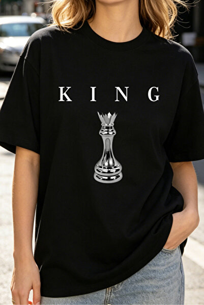 Fleck Womens T Shirts King Chess Piece Graphic Oversized Casual Style