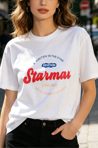 Fleck تي شيرت نسائي من Starman Devction Love Boy مطبوع عليه نمط كاجوال باللون...
