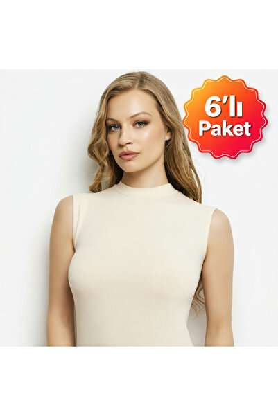 Cansu İç Giyim Women's 6-Pack Half Turtleneck Sleeveless Basic Bodysuit & Blo...