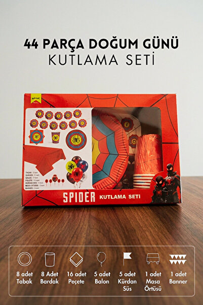 Bimotif 44 Parça Doğum Günü Seti, Spider Erkek Çocuk (Tabak, Bardak, Peçete, ...